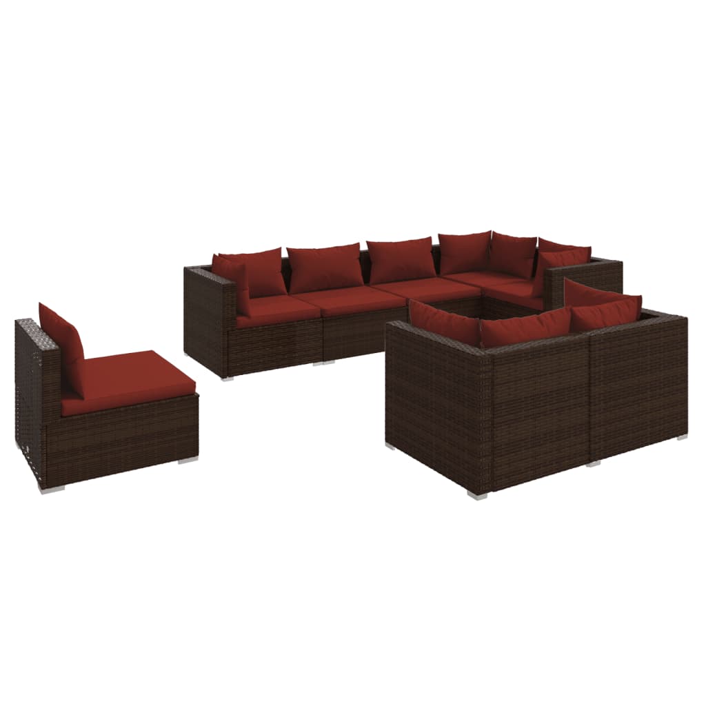 vidaXL 8-tlg. Garten-Lounge-Set mit Kissen Poly Rattan Braun