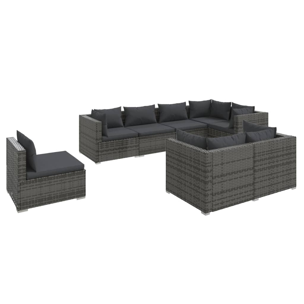 vidaXL 8-tlg. Garten-Lounge-Set mit Kissen Poly Rattan Grau