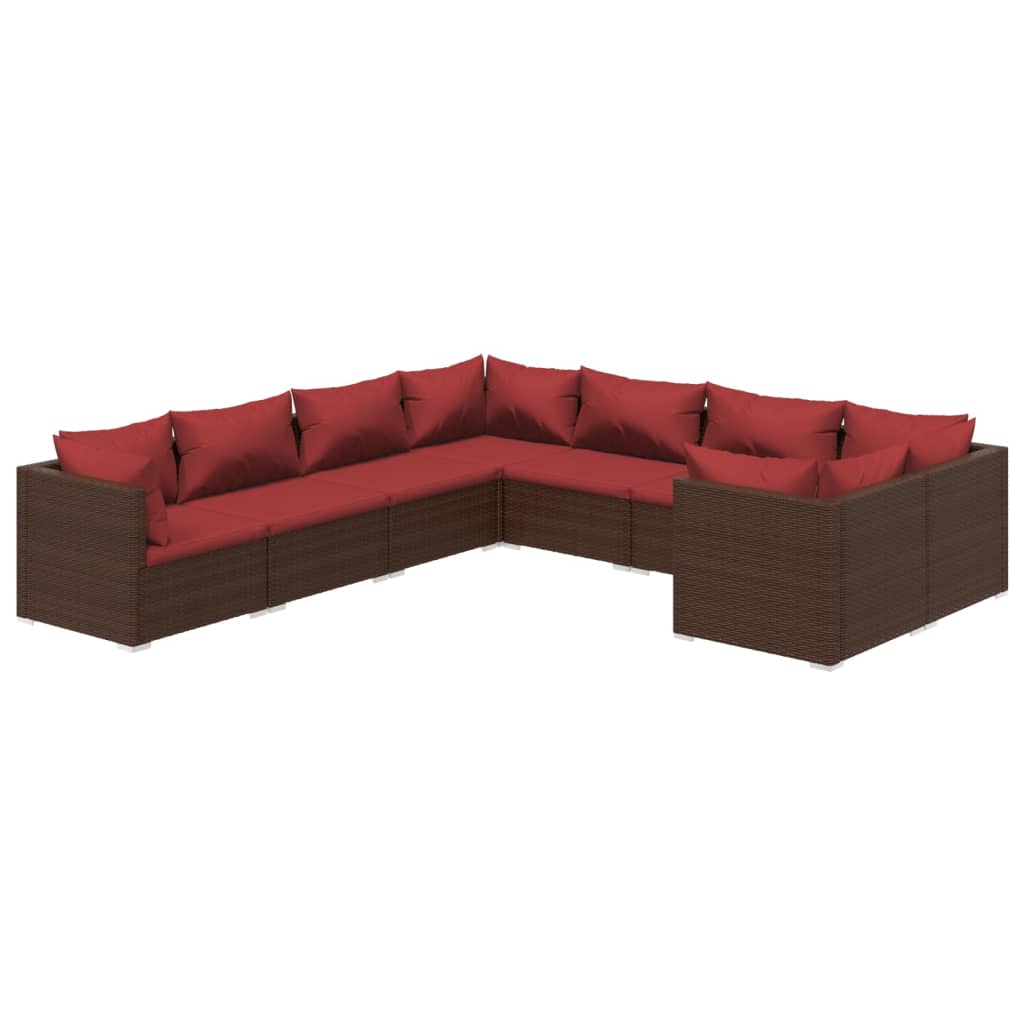 vidaXL 8-tlg. Garten-Lounge-Set mit Kissen Poly Rattan Braun