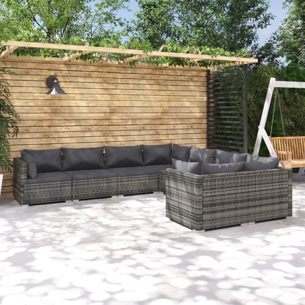 vidaXL 8-tlg. Garten-Lounge-Set mit Kissen Poly Rattan Grau