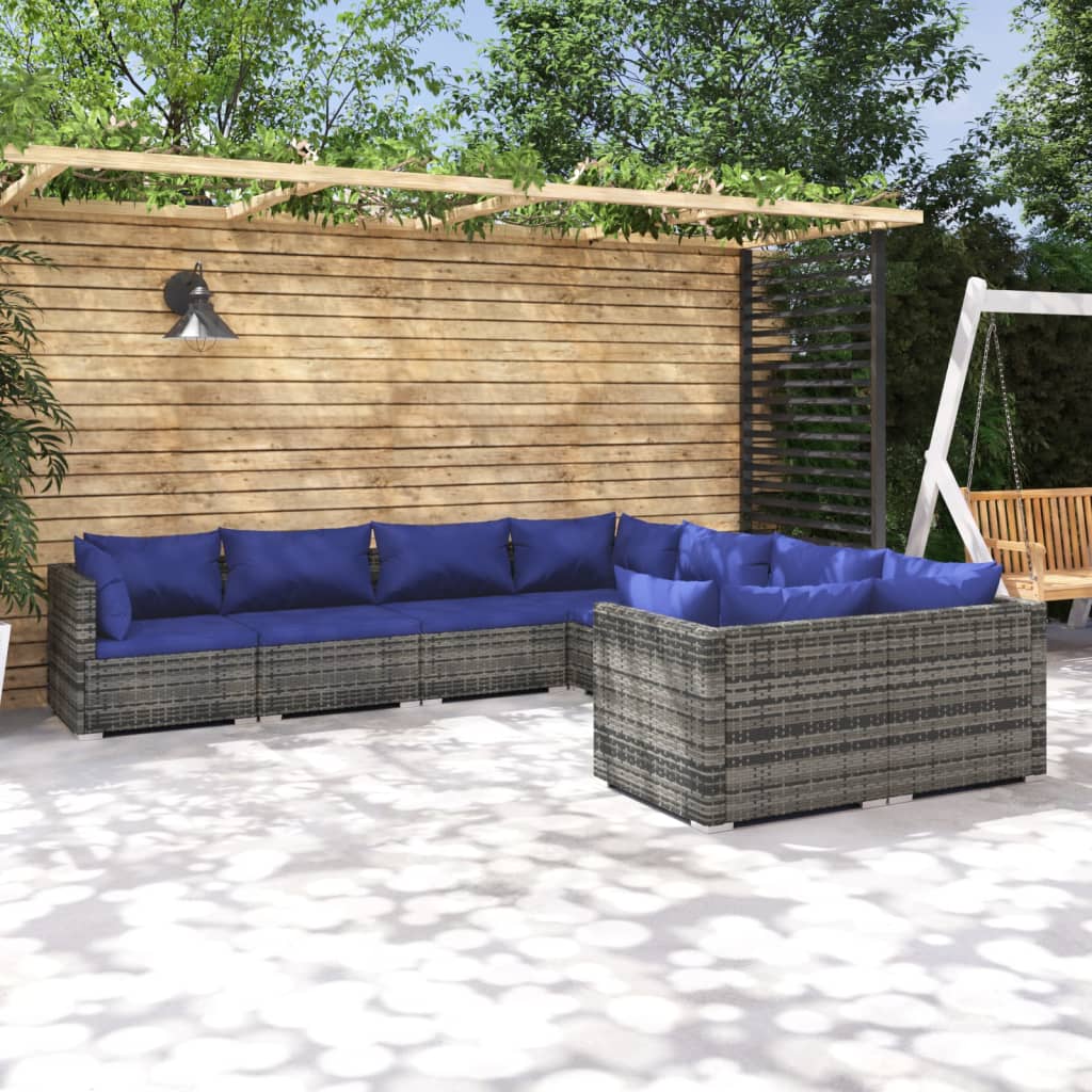 vidaXL 8-tlg. Garten-Lounge-Set mit Kissen Poly Rattan Grau