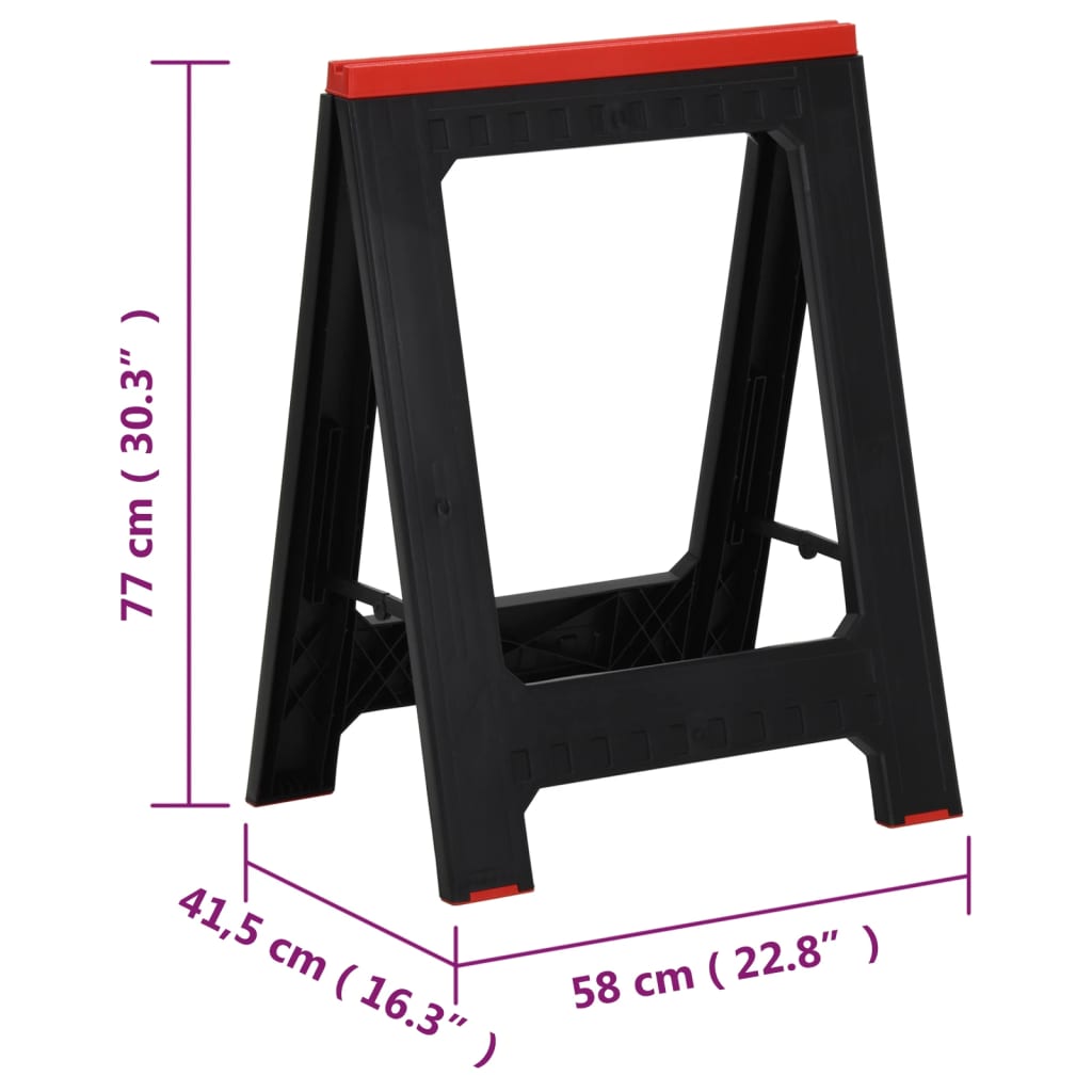 vidaXL Arbeitsböcke 2 Stk. Klappbar Schwarz & Rot Polypropylen 350 kg