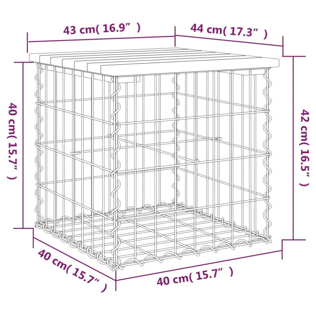 vidaXL Gartenbank aus Gabionen 43x44x42 cm Massivholz Douglasie