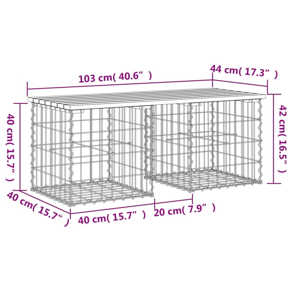 vidaXL Gartenbank aus Gabionen 103x44x42 cm Massivholz Douglasie