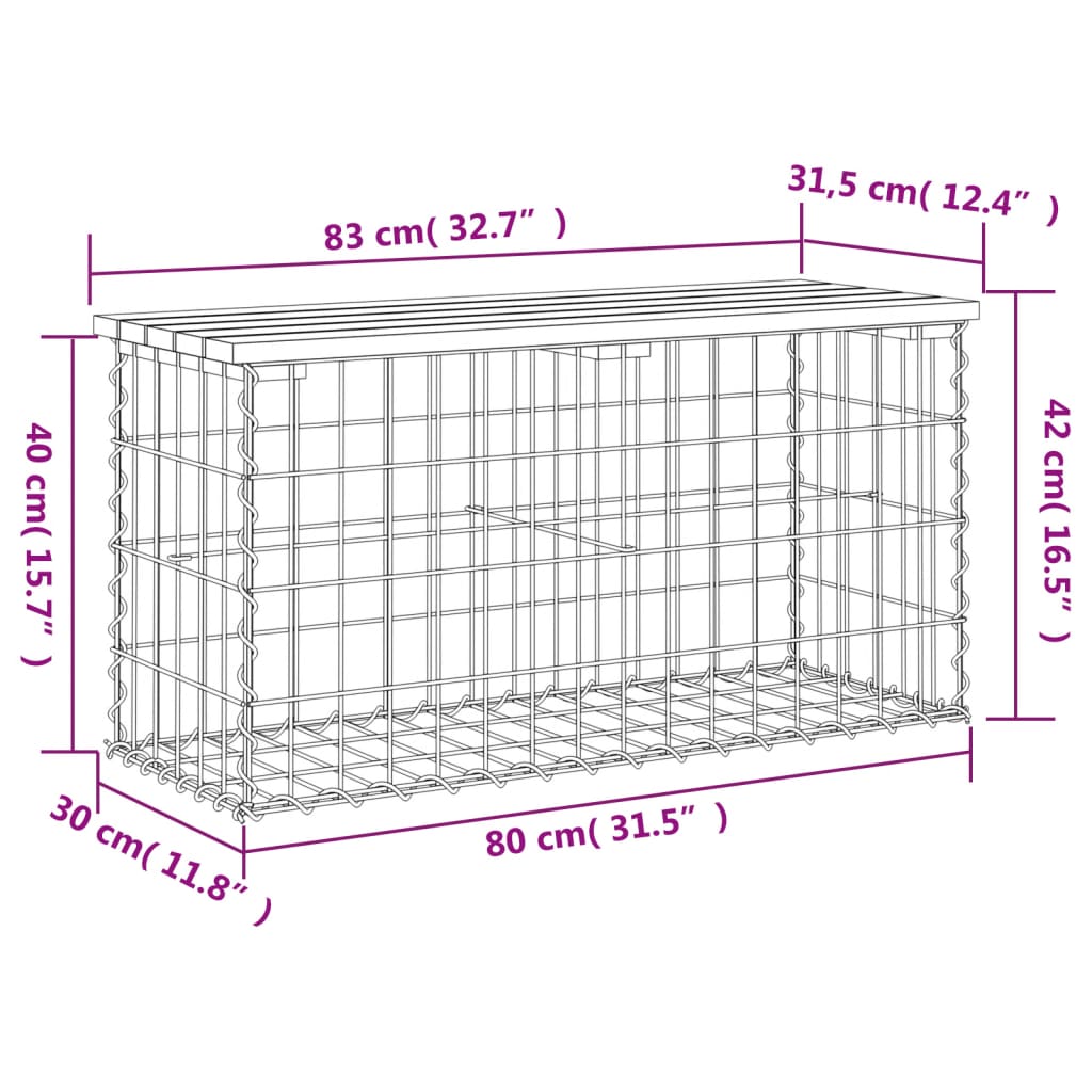 vidaXL Gartenbank aus Gabionen 83x31,5x42 cm Kiefernholz Imprägniert