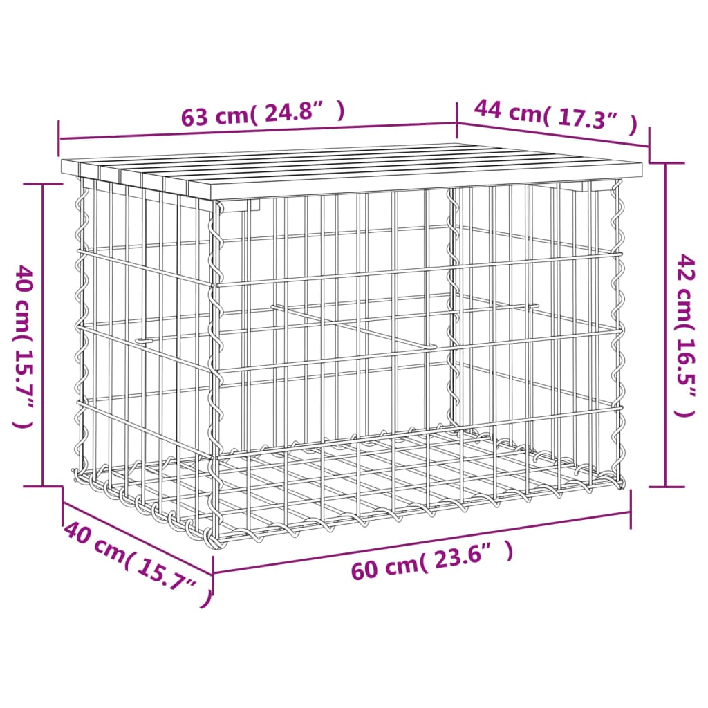 vidaXL Gartenbank aus Gabionen 63x44x42 cm Massivholz Kiefer