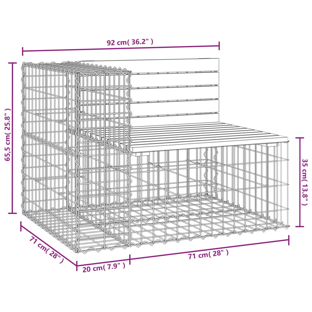 vidaXL Gartenbank aus Gabionen 92x71x65,5 cm Massivholz Douglasie