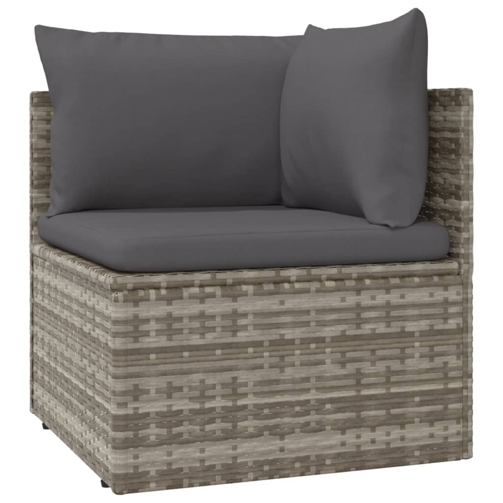 vidaXL Garten-Ecksofa mit Kissen Grau 57x57x56 cm Poly Rattan