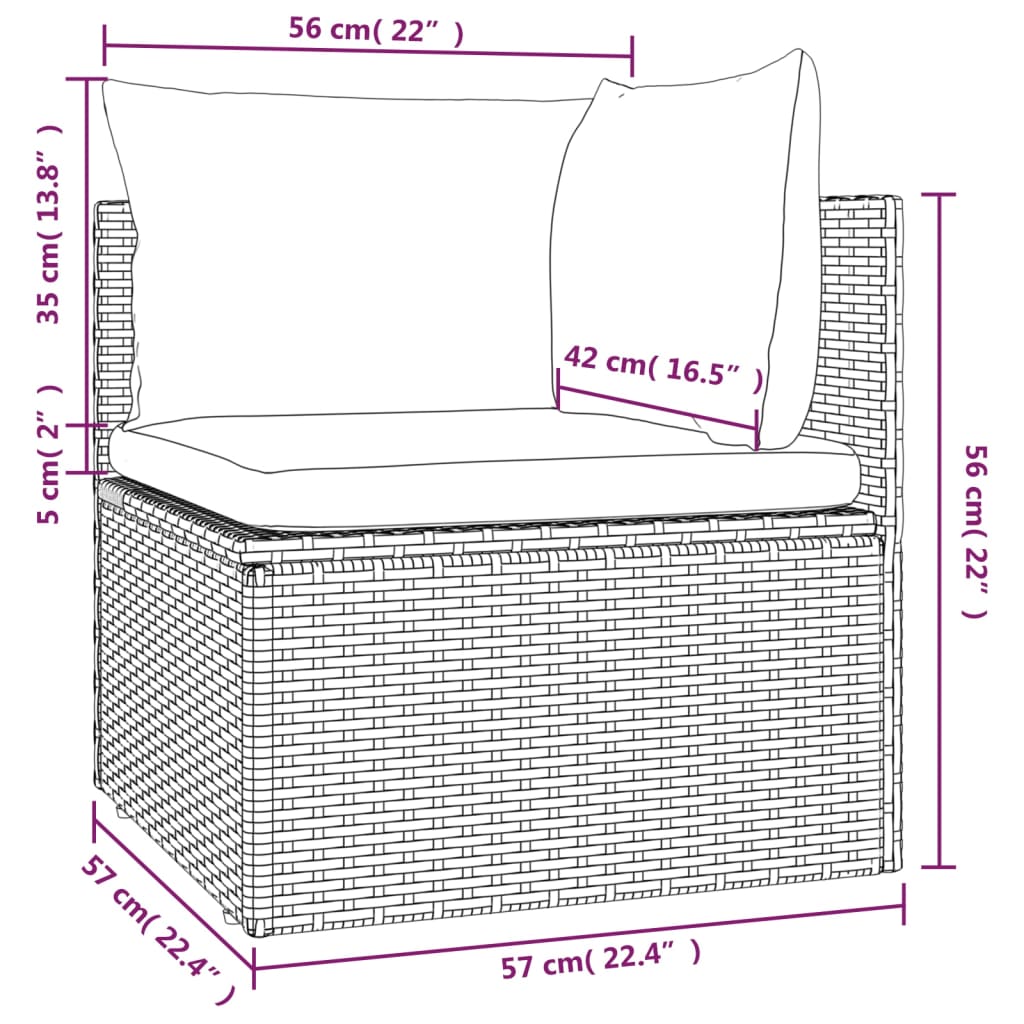 vidaXL Garten-Ecksofa mit Kissen Grau 57x57x56 cm Poly Rattan
