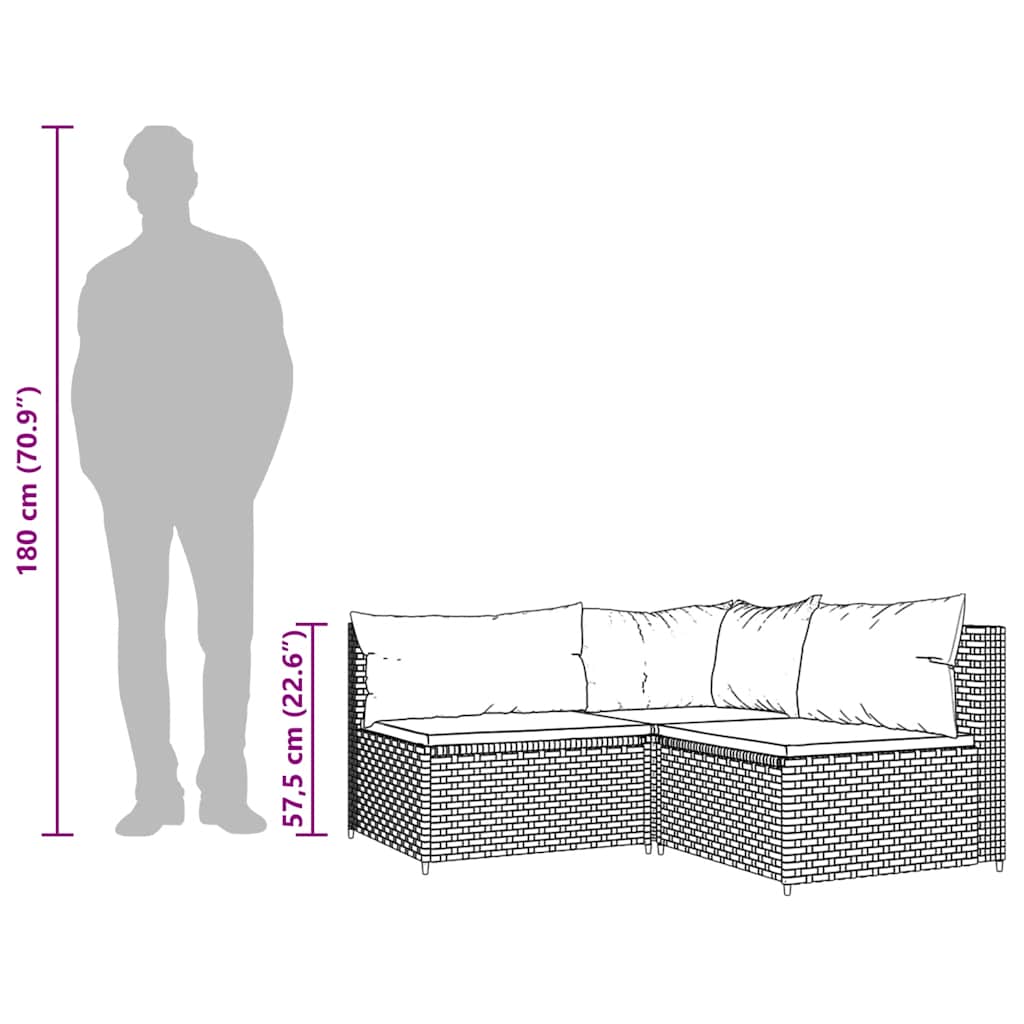 vidaXL 3-tlg. Garten-Lounge-Set mit Kissen Schwarz Poly Rattan