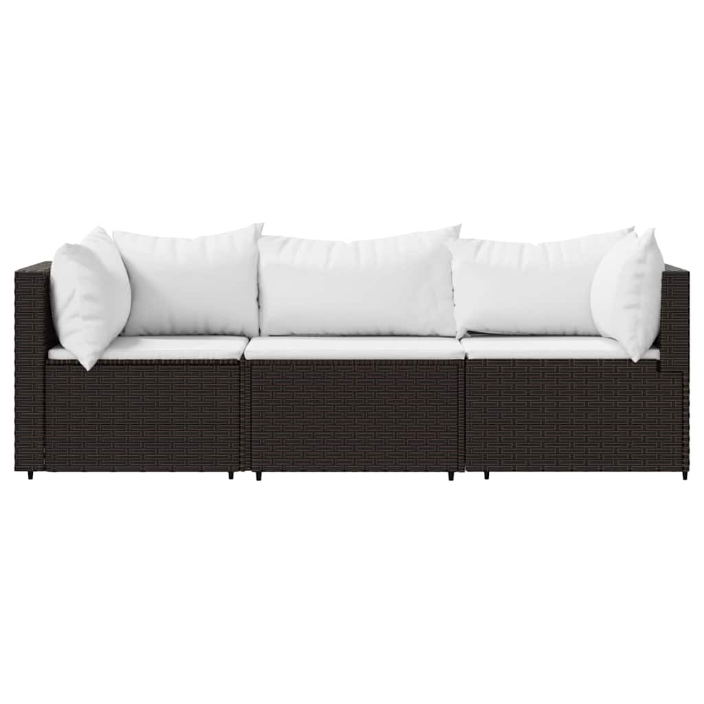 vidaXL 3-tlg. Garten-Lounge-Set mit Kissen Braun Poly Rattan