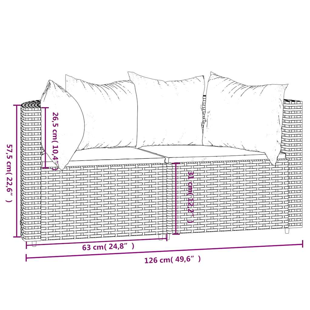 vidaXL Garten-Ecksofas mit Kissen 2 Stk. Braun Poly Rattan