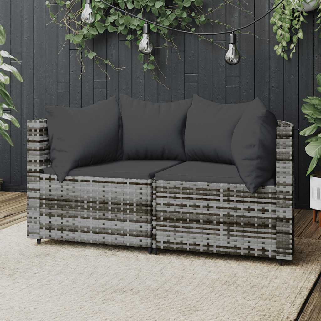 vidaXL Garten-Ecksofas mit Kissen 2 Stk. Grau Poly Rattan