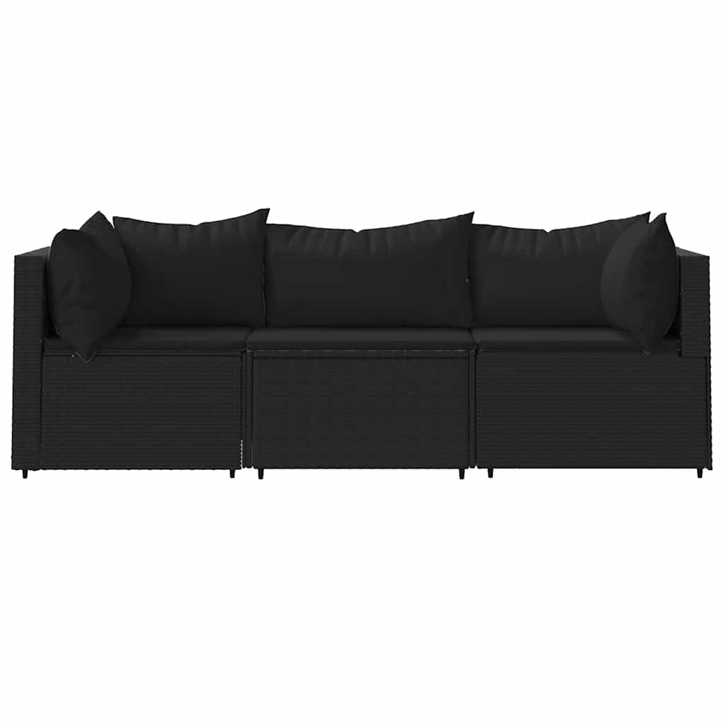 vidaXL 3-tlg. Garten-Lounge-Set mit Kissen Schwarz Poly Rattan