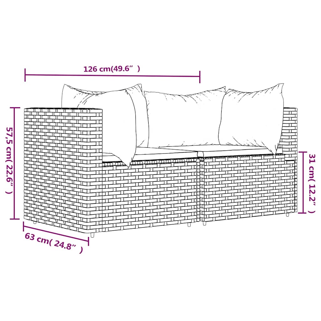 vidaXL Garten-Ecksofas mit Kissen 2 Stk. Braun Poly Rattan