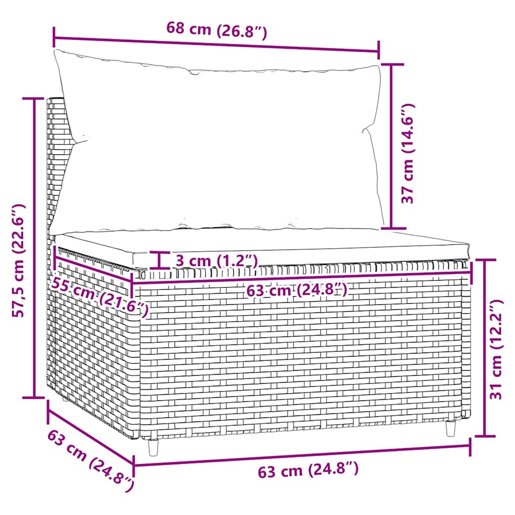 vidaXL Garten-Mittelsofa mit Kissen Braun Poly Rattan