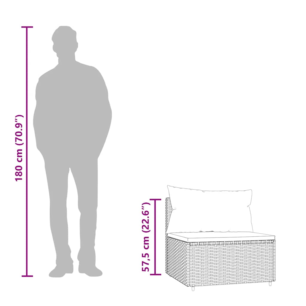 vidaXL Garten-Mittelsofa mit Kissen Braun Poly Rattan