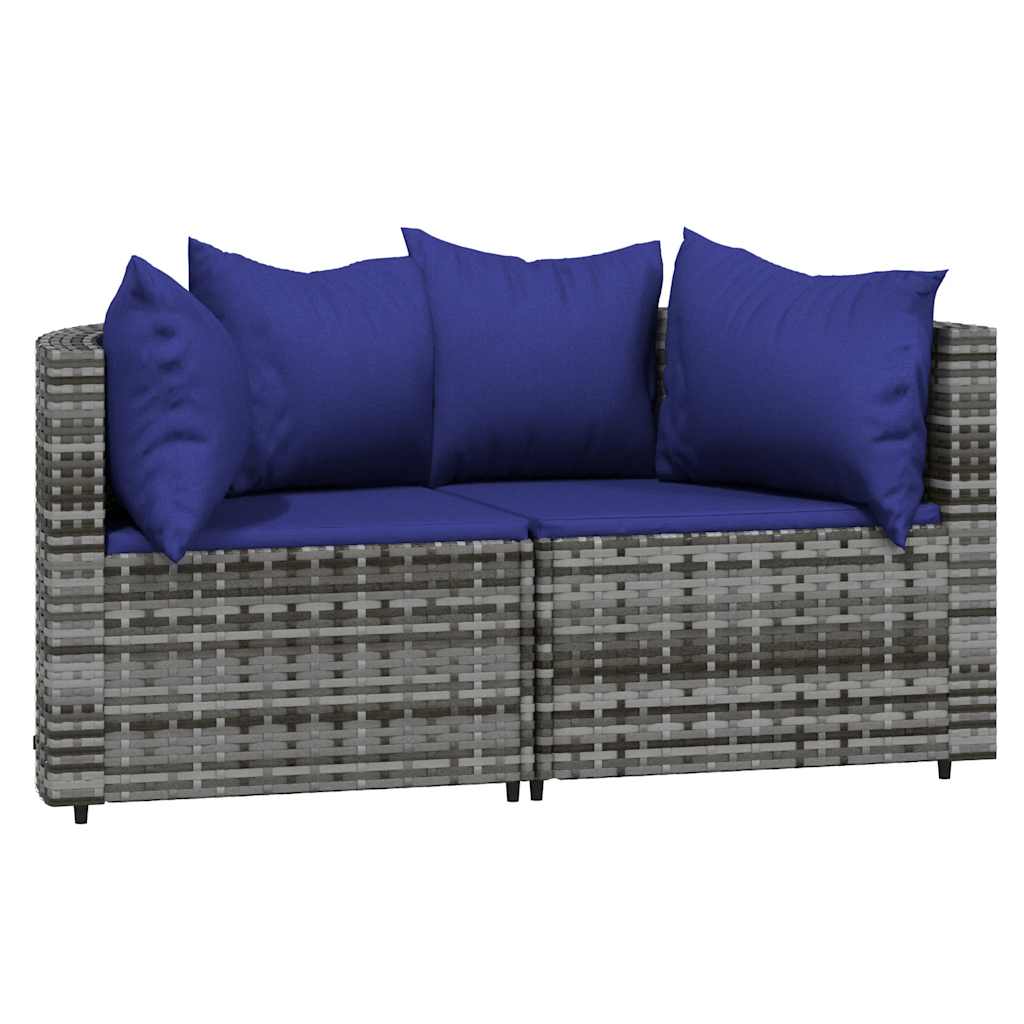 vidaXL 3-tlg. Garten-Lounge-Set mit Kissen Grau Poly Rattan