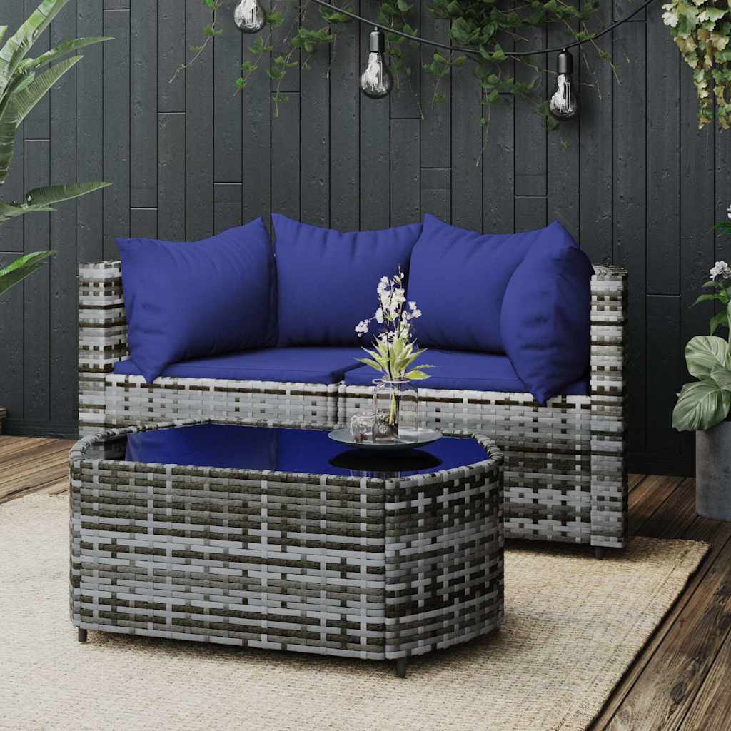 vidaXL 3-tlg. Garten-Lounge-Set mit Kissen Grau Poly Rattan