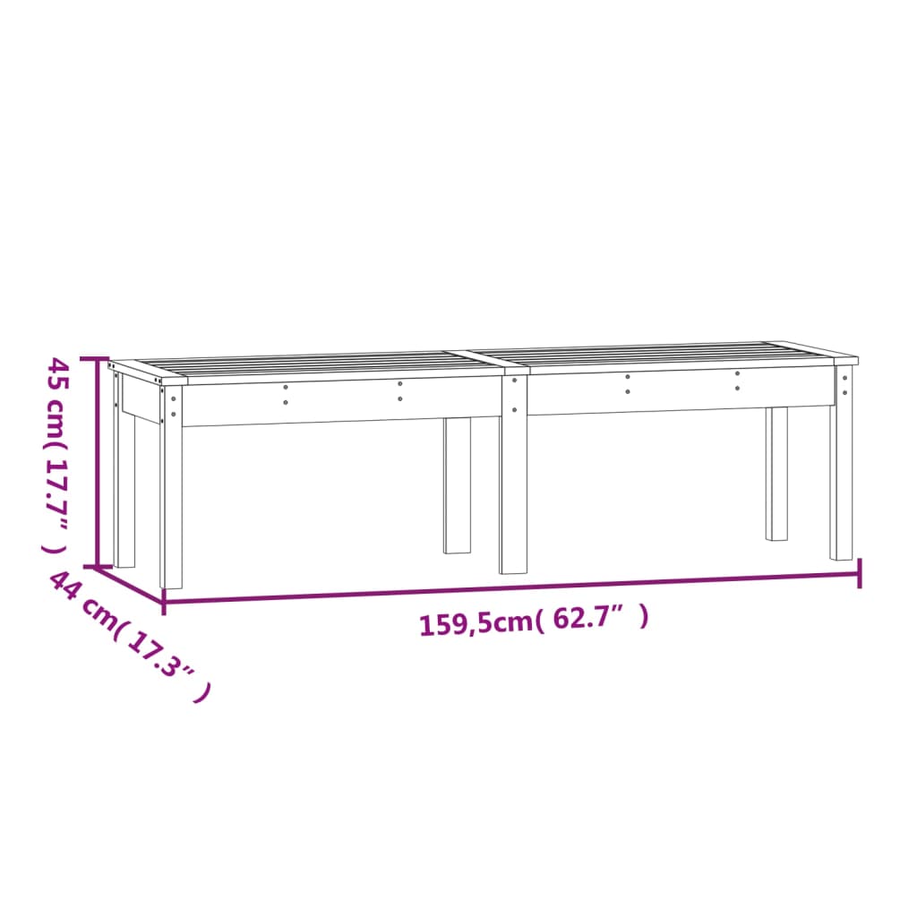 vidaXL Gartenbank 2-Sitzer Schwarz 159,5x44x45 cm Massivholz Kiefer