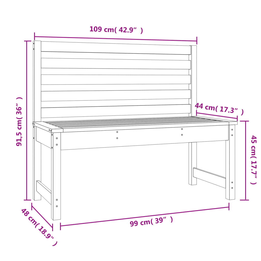 vidaXL Gartenbank Weiß 109 cm Massivholz Kiefer