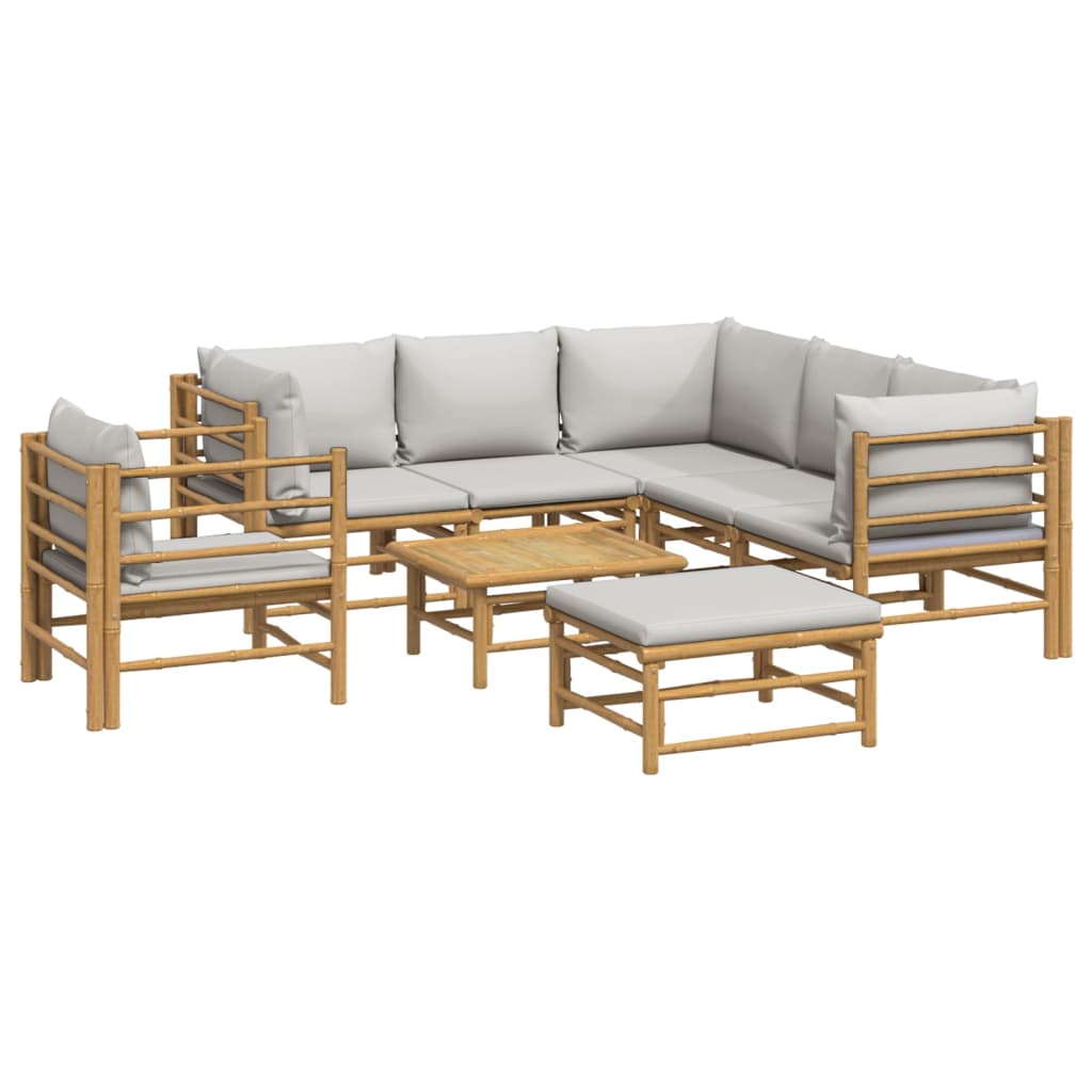 vidaXL 8-tlg. Garten-Lounge-Set mit Kissen Hellgrau Bambus
