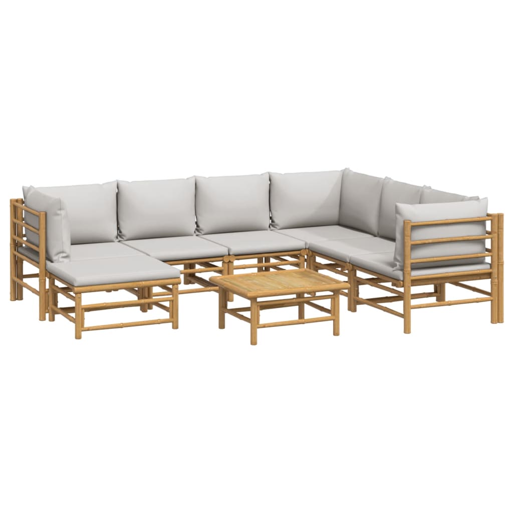 vidaXL 8-tlg. Garten-Lounge-Set mit Kissen Hellgrau Bambus