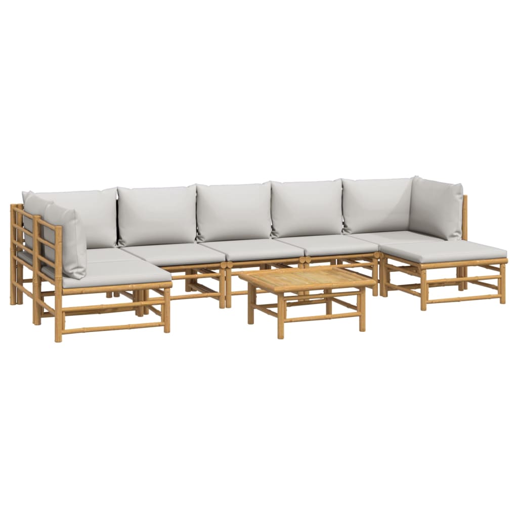 vidaXL 8-tlg. Garten-Lounge-Set mit Kissen Hellgrau Bambus