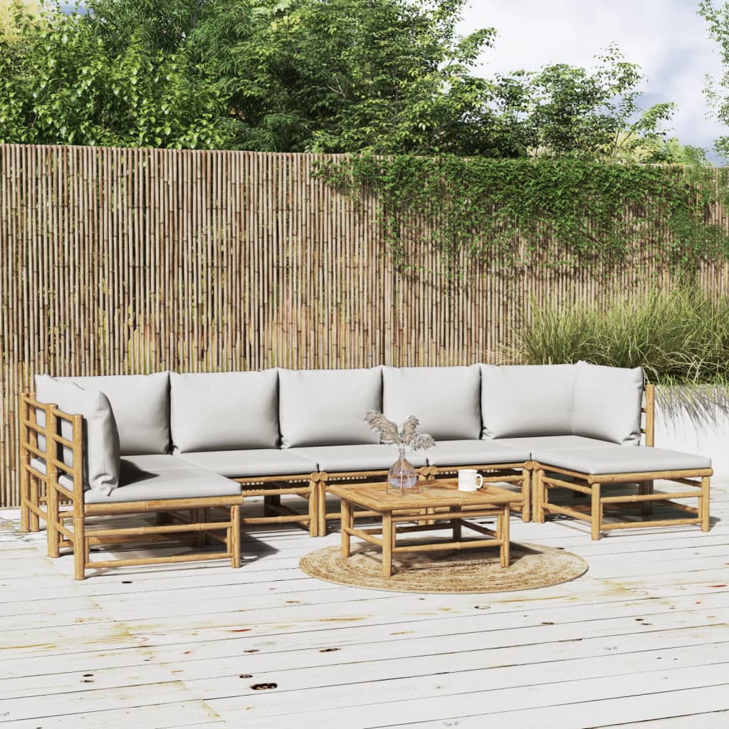 vidaXL 8-tlg. Garten-Lounge-Set mit Kissen Hellgrau Bambus