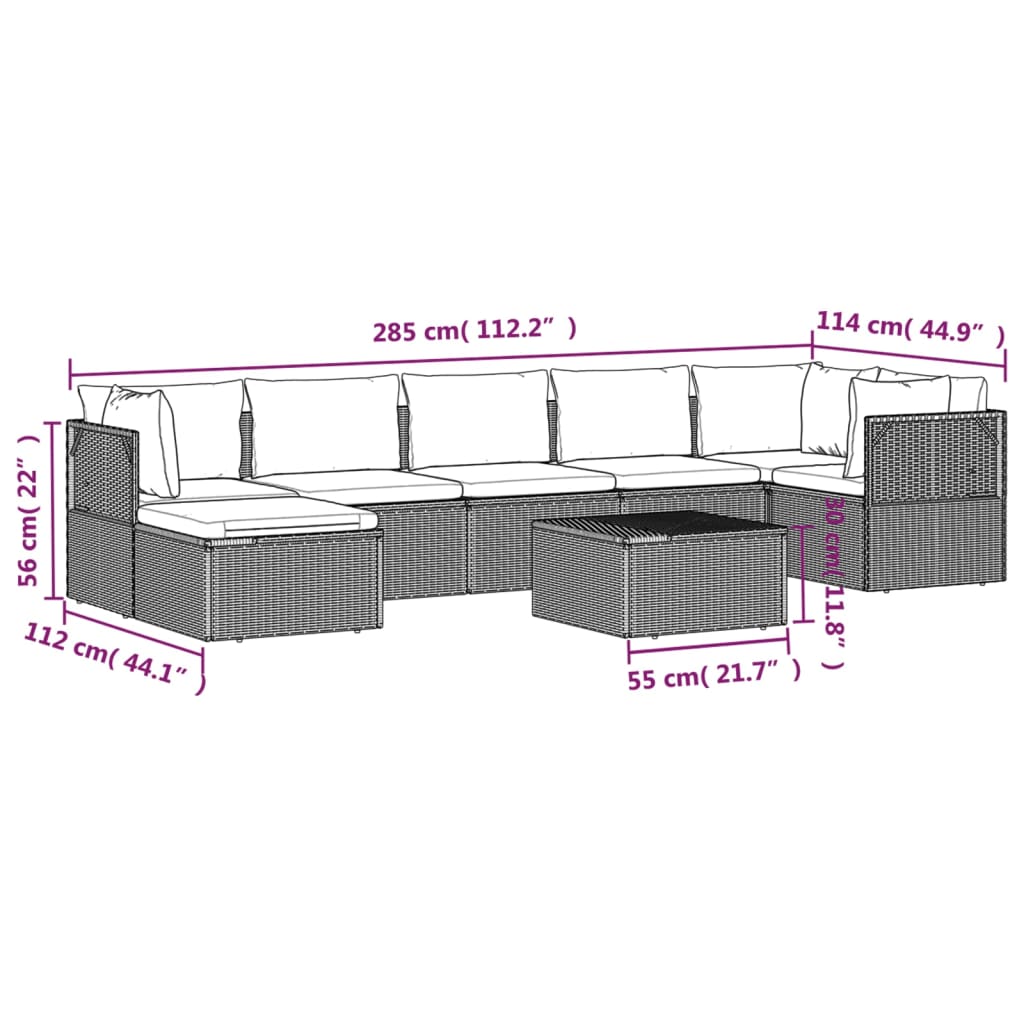 vidaXL 8-tlg. Garten-Lounge-Set mit Kissen Grau Poly Rattan