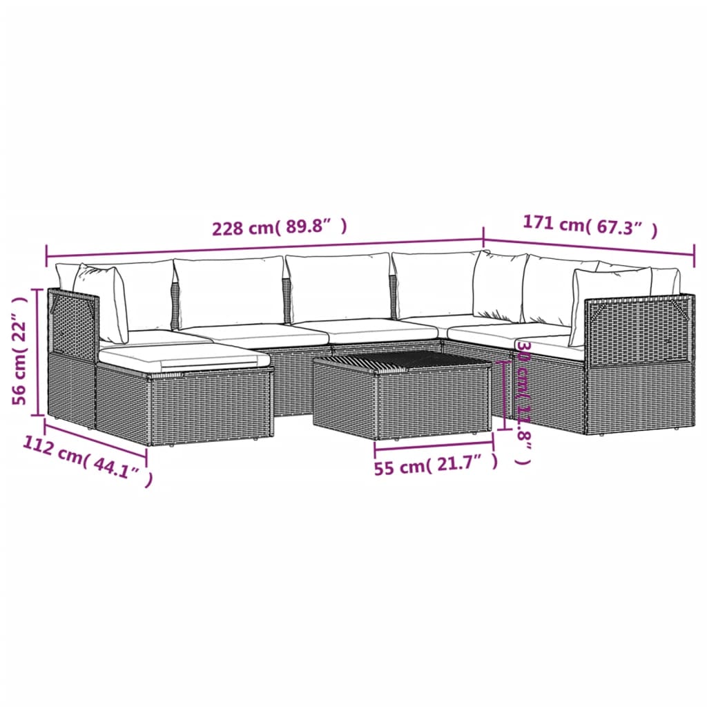 vidaXL 8-tlg. Garten-Lounge-Set mit Kissen Grau Poly Rattan