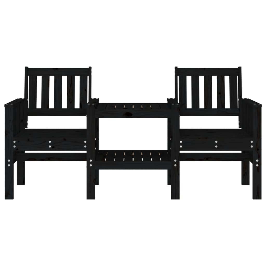 vidaXL Gartenbank mit Tisch 2-Sitzer Schwarz Massivholz Kiefer