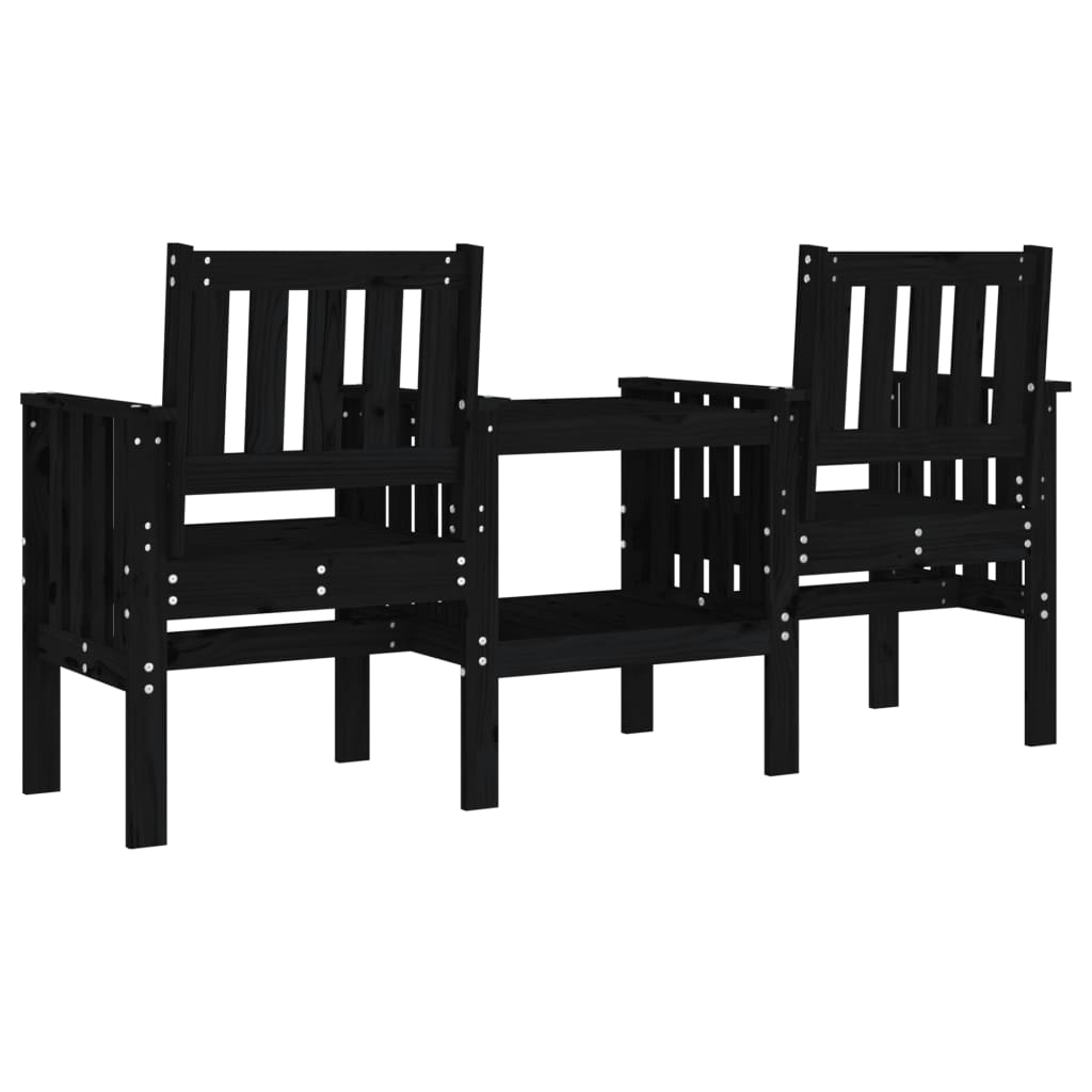 vidaXL Gartenbank mit Tisch 2-Sitzer Schwarz Massivholz Kiefer