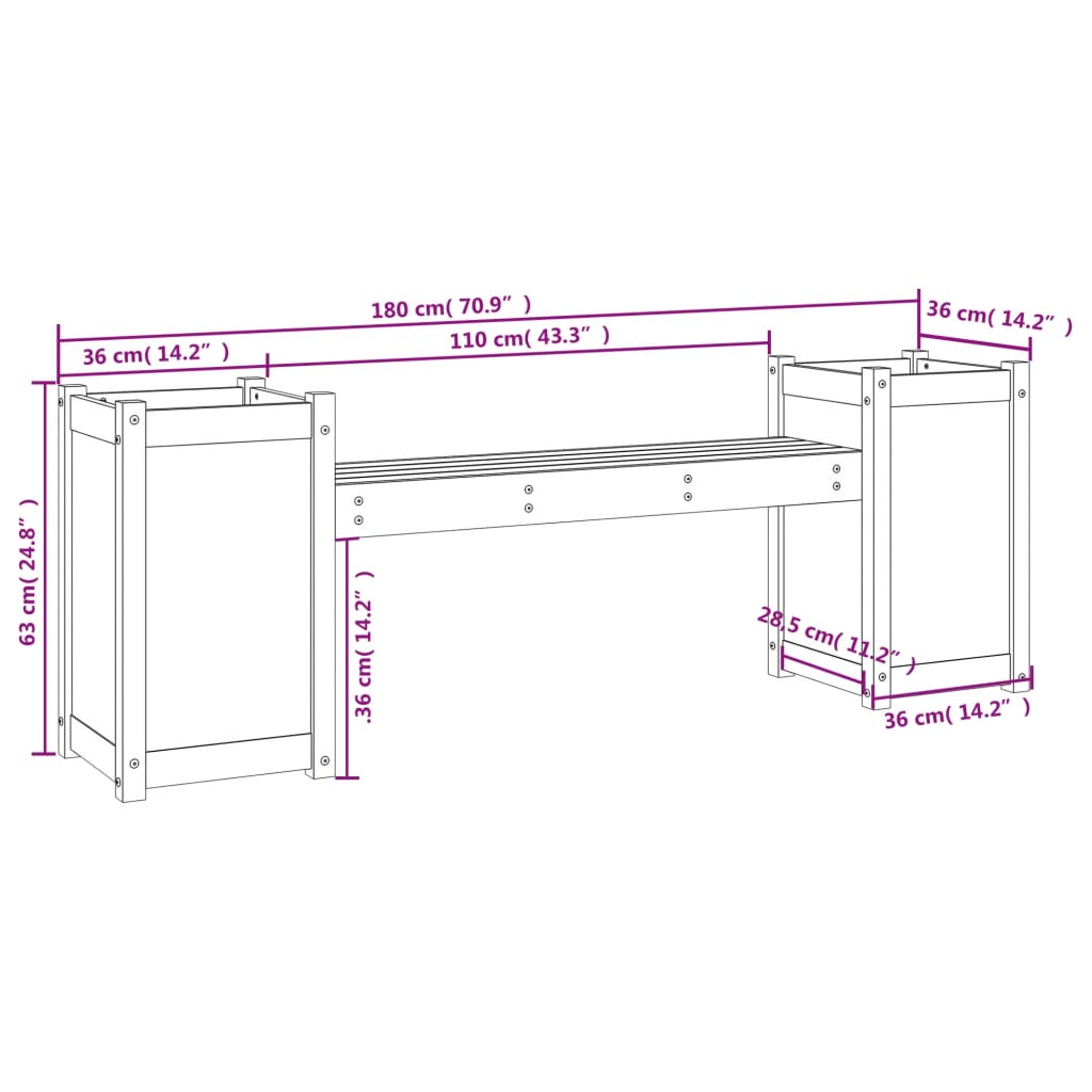 vidaXL Gartenbank mit Pflanzkübeln 180x36x63 cm Massivholz Douglasie