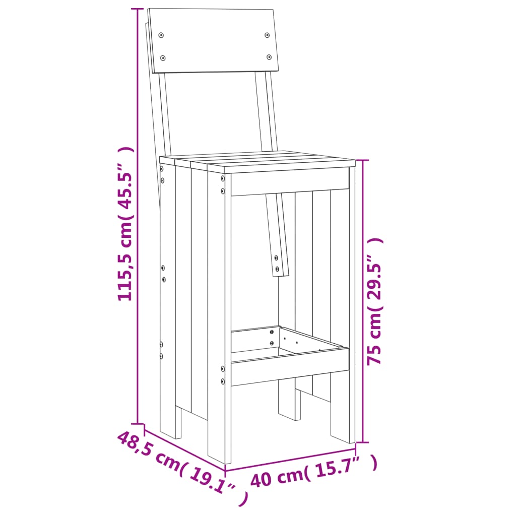 vidaXL Barhocker 2 Stk. 40x48,5x115,5 cm Massivholz Douglasie