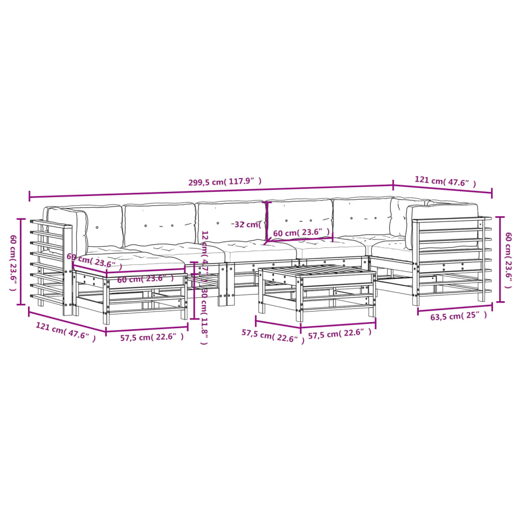 vidaXL 8-tlg. Garten-Lounge-Set mit Kissen Massivholz