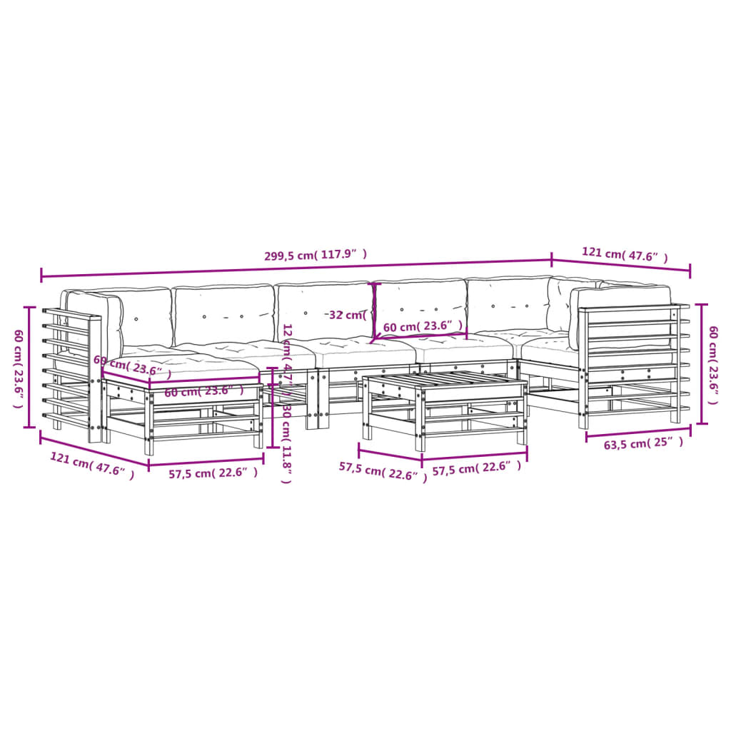 vidaXL 8-tlg. Garten-Lounge-Set mit Kissen Massivholz