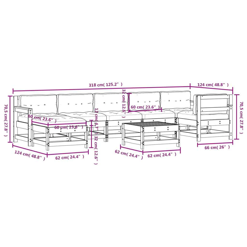 vidaXL 8-tlg. Garten-Lounge-Set mit Kissen Massivholz