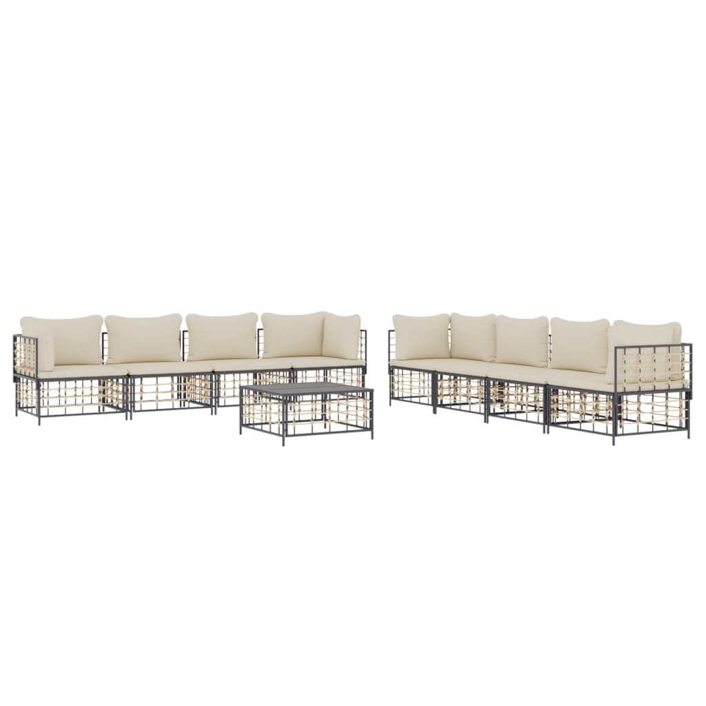 vidaXL 9-tlg. Garten-Lounge-Set mit Kissen Anthrazit Poly Rattan