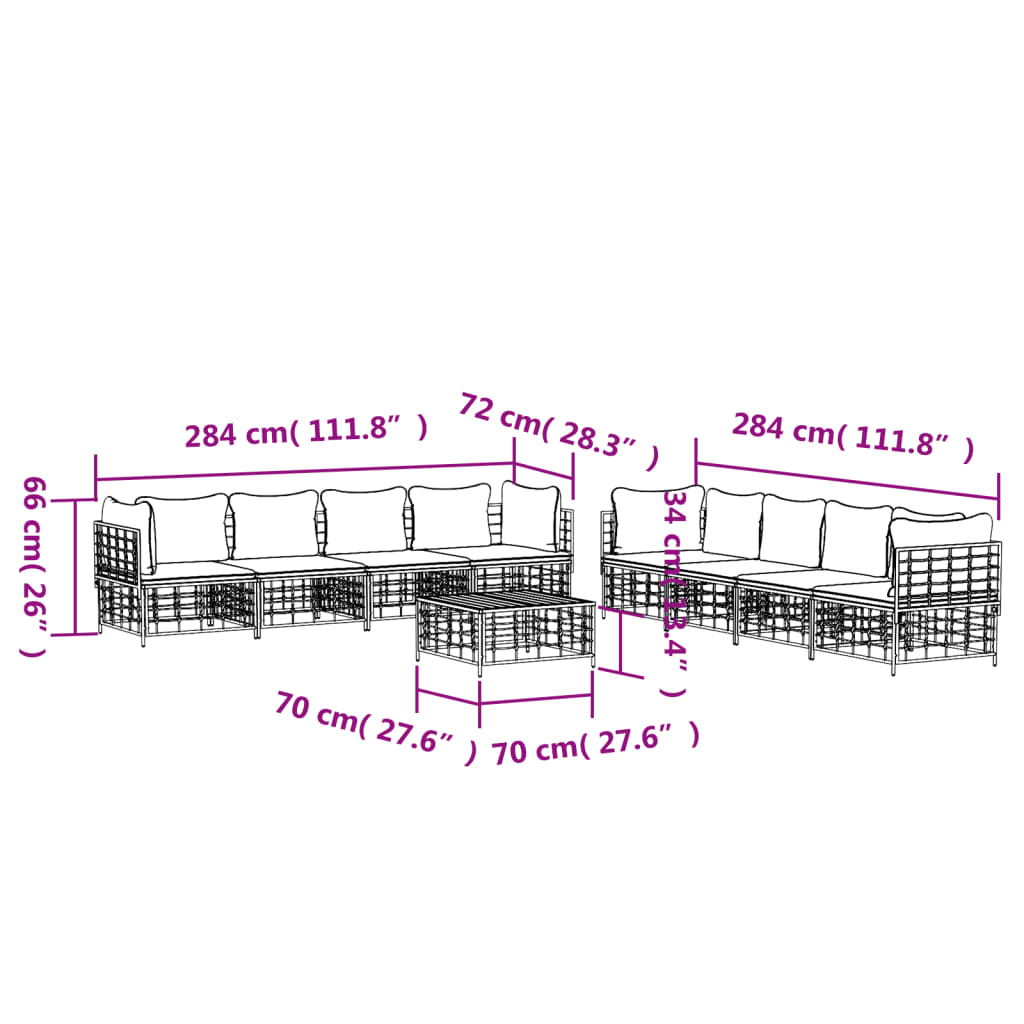vidaXL 9-tlg. Garten-Lounge-Set mit Kissen Anthrazit Poly Rattan