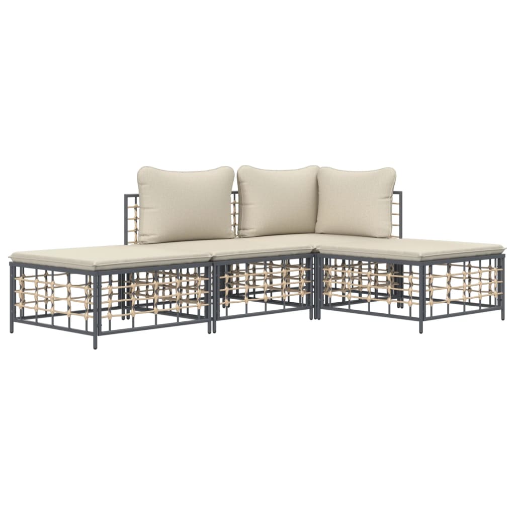 vidaXL 4-tlg. Garten-Lounge-Set mit Kissen Anthrazit Poly Rattan