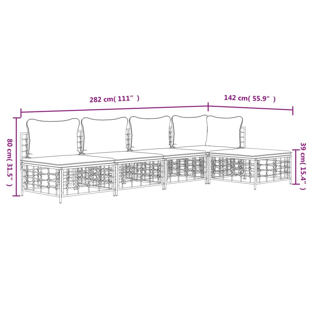 vidaXL 5-tlg. Garten-Lounge-Set mit Kissen Anthrazit Poly Rattan
