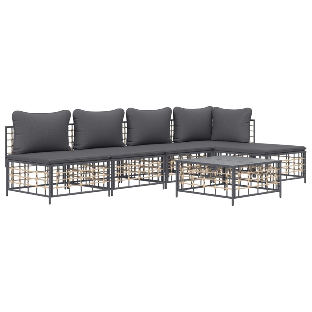 vidaXL 6-tlg. Garten-Lounge-Set mit Kissen Anthrazit Poly Rattan
