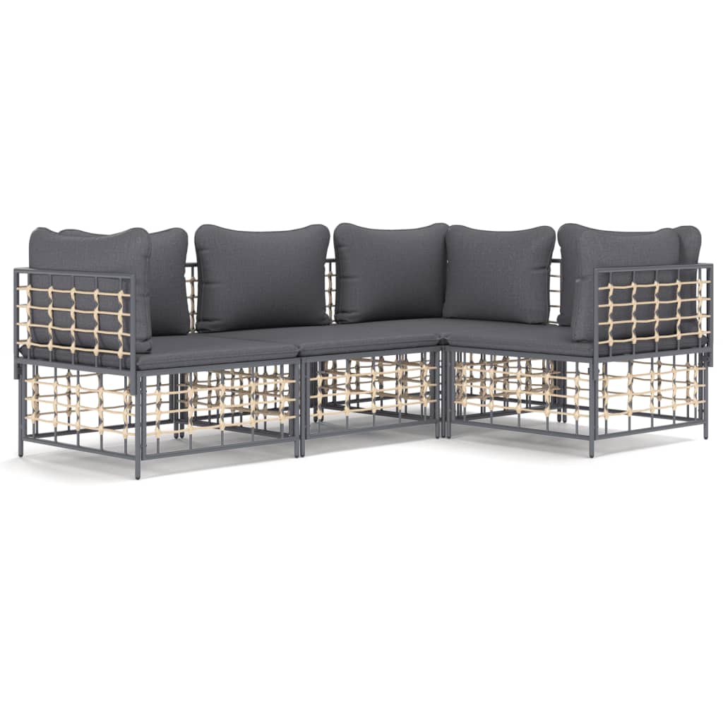 vidaXL 4-tlg. Garten-Lounge-Set mit Kissen Anthrazit Poly Rattan