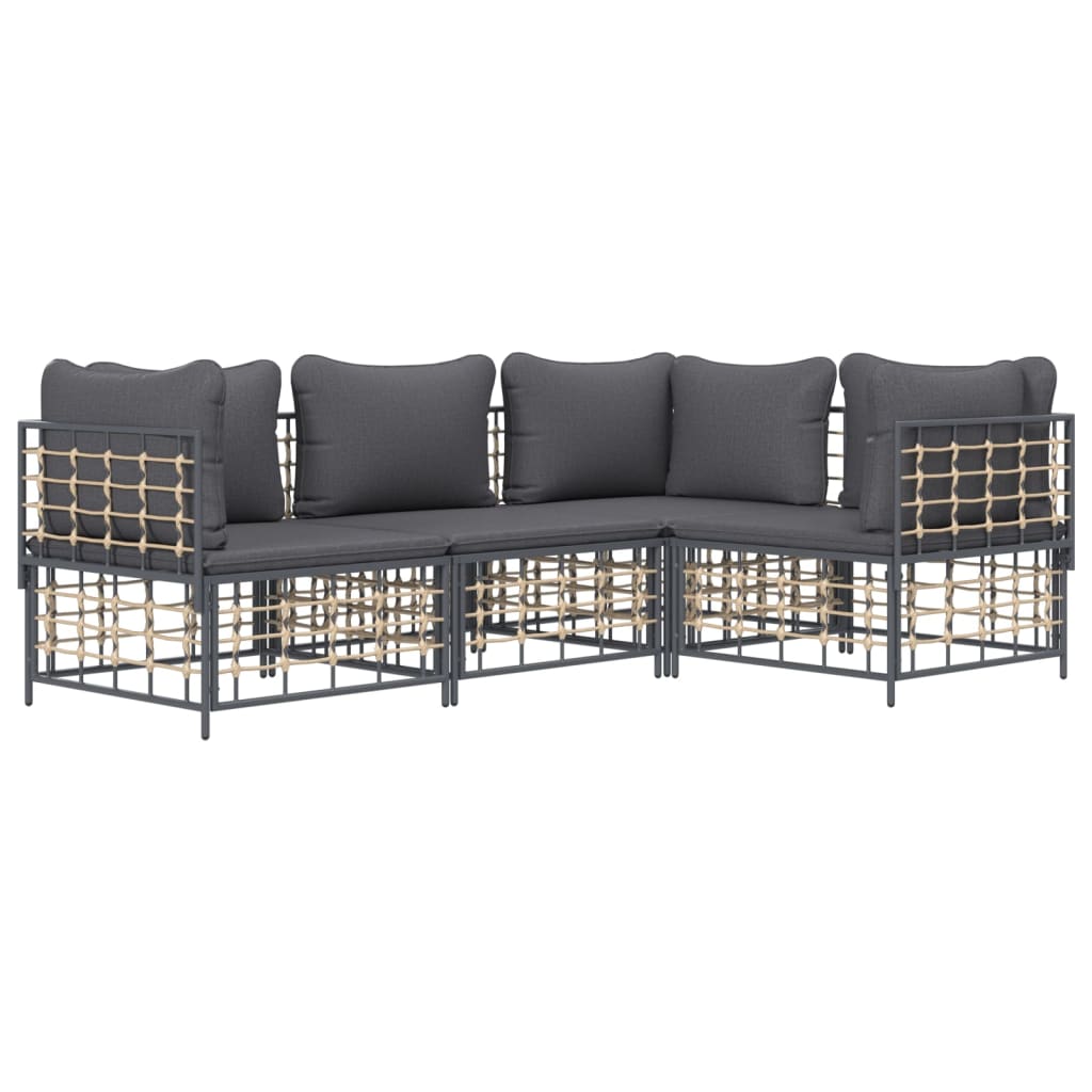 vidaXL 4-tlg. Garten-Lounge-Set mit Kissen Anthrazit Poly Rattan