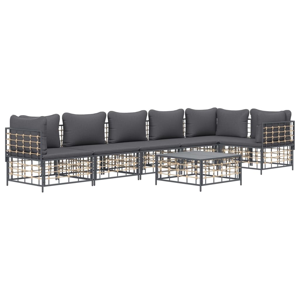 vidaXL 7-tlg. Garten-Lounge-Set mit Kissen Anthrazit Poly Rattan