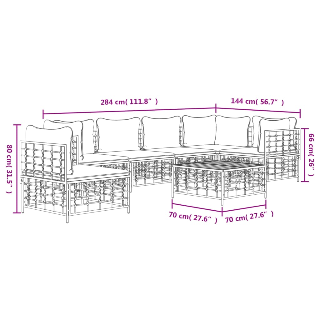 vidaXL 7-tlg. Garten-Lounge-Set mit Kissen Anthrazit Poly Rattan