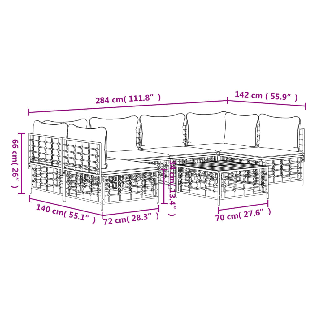 vidaXL 7-tlg. Garten-Lounge-Set mit Kissen Anthrazit Poly Rattan