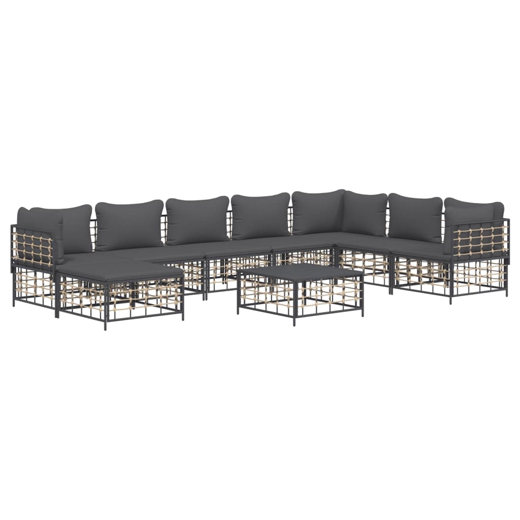 vidaXL 9-tlg. Garten-Lounge-Set mit Kissen Anthrazit Poly Rattan