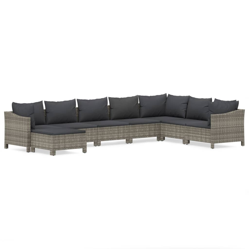 vidaXL 8-tlg. Garten-Lounge-Set mit Kissen Grau Poly Rattan